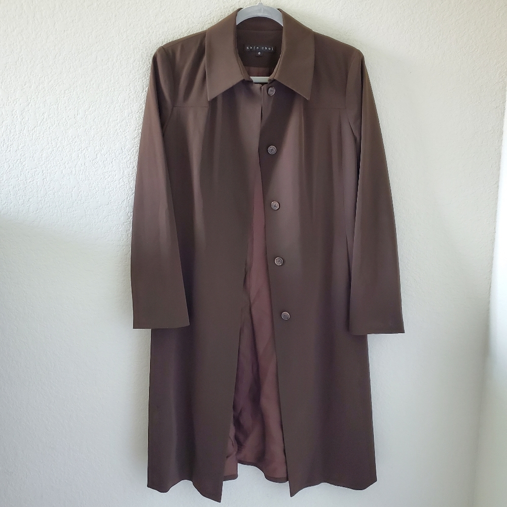 Shin choi brown button down longsleeve midi coat
